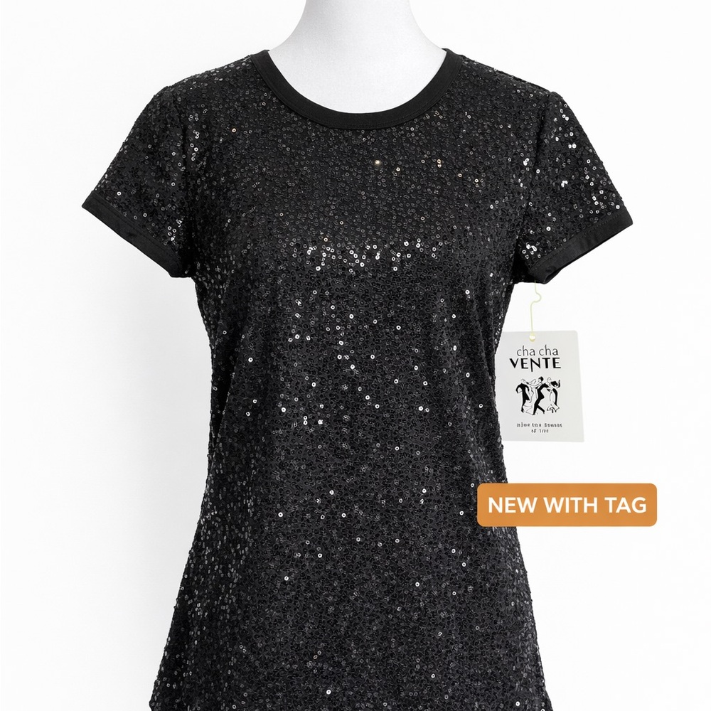 Cha Cha Vente Black Sequin Women's Top NWT